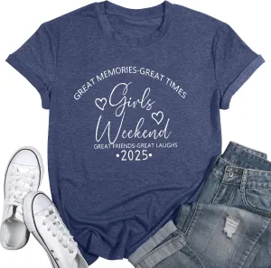 Girls Trip Shirts for Women 2025 Girl Vacation Weekend Matching Tshirts Casual Vacay Mode Graphic Tee Summer Tops