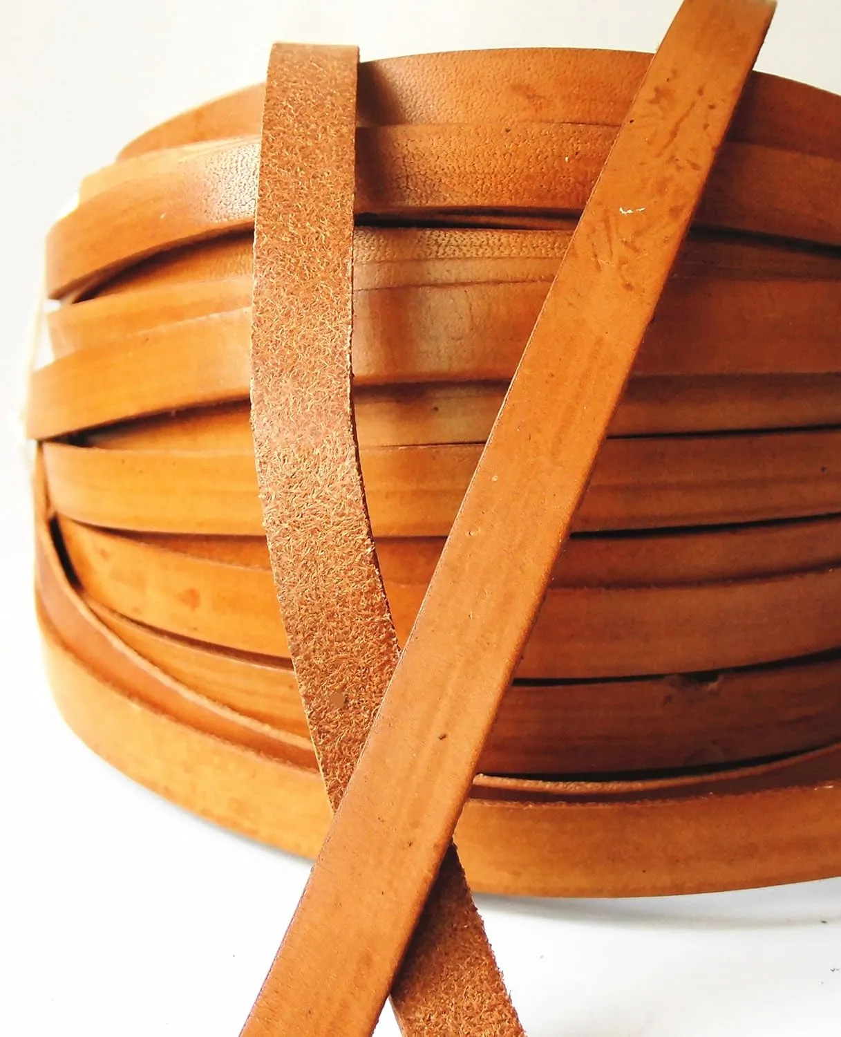 Glory Qin 5 Yards 10mmx2mm Genuine Cow Hide Flat Leather Strip, 10mm Wide Real Leather Craft for Jewelry Making LeatherRush (Natural)
