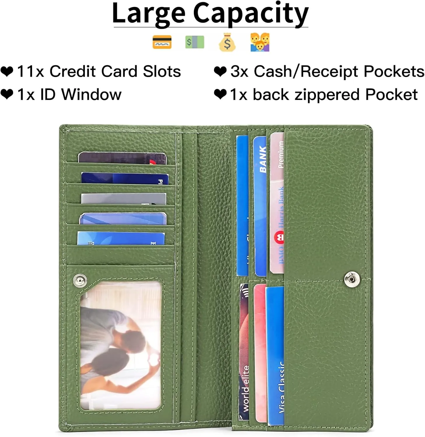 GOIACII Wallets for Women RFID Blocking Ultra Slim Real Leather Credit Card Holder Clutch