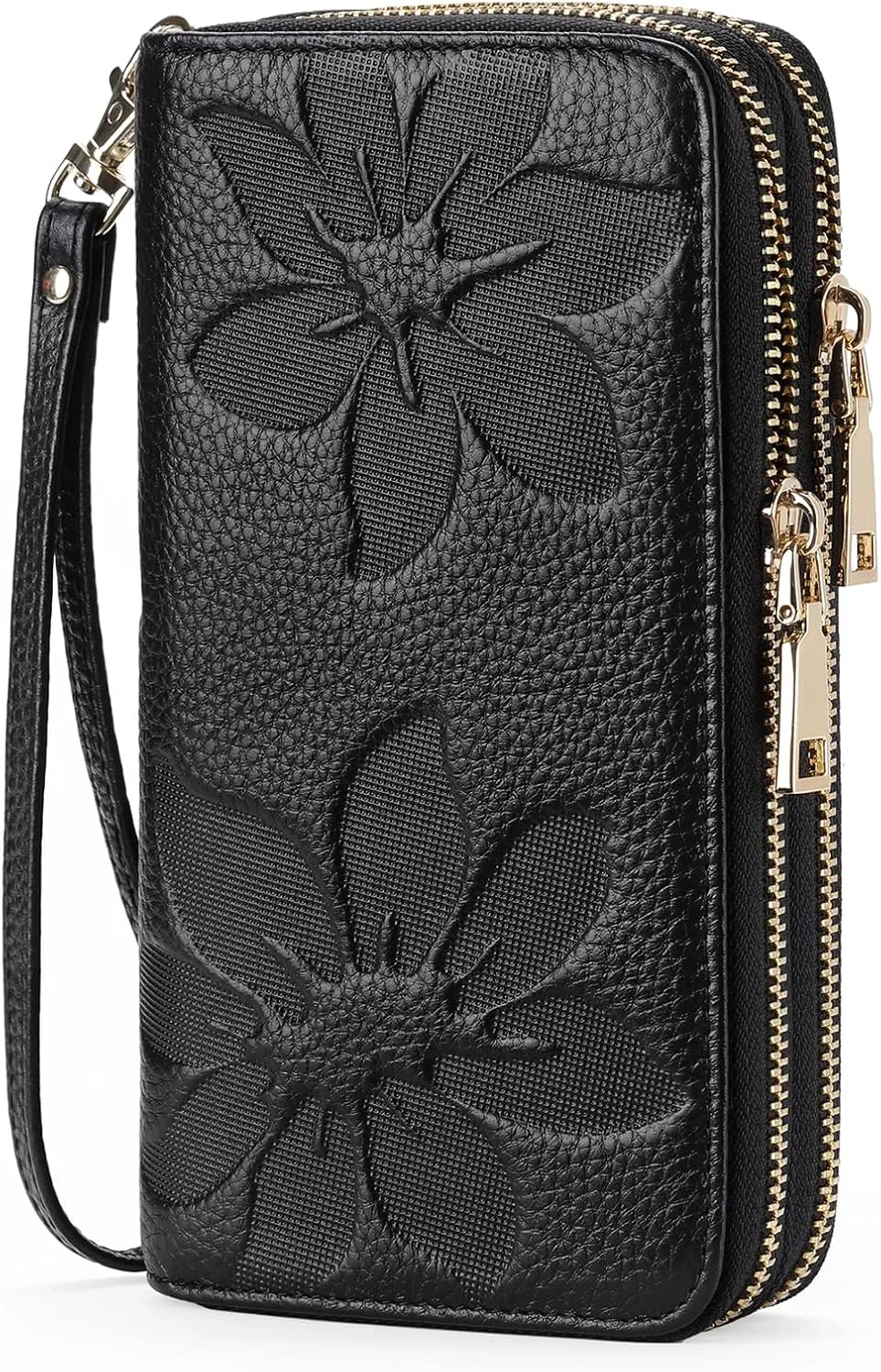 GOIACII Women's Wallet Large Capacity Double Zip Ladies Card Phone Holder RFID Blocking Wristlet Leather