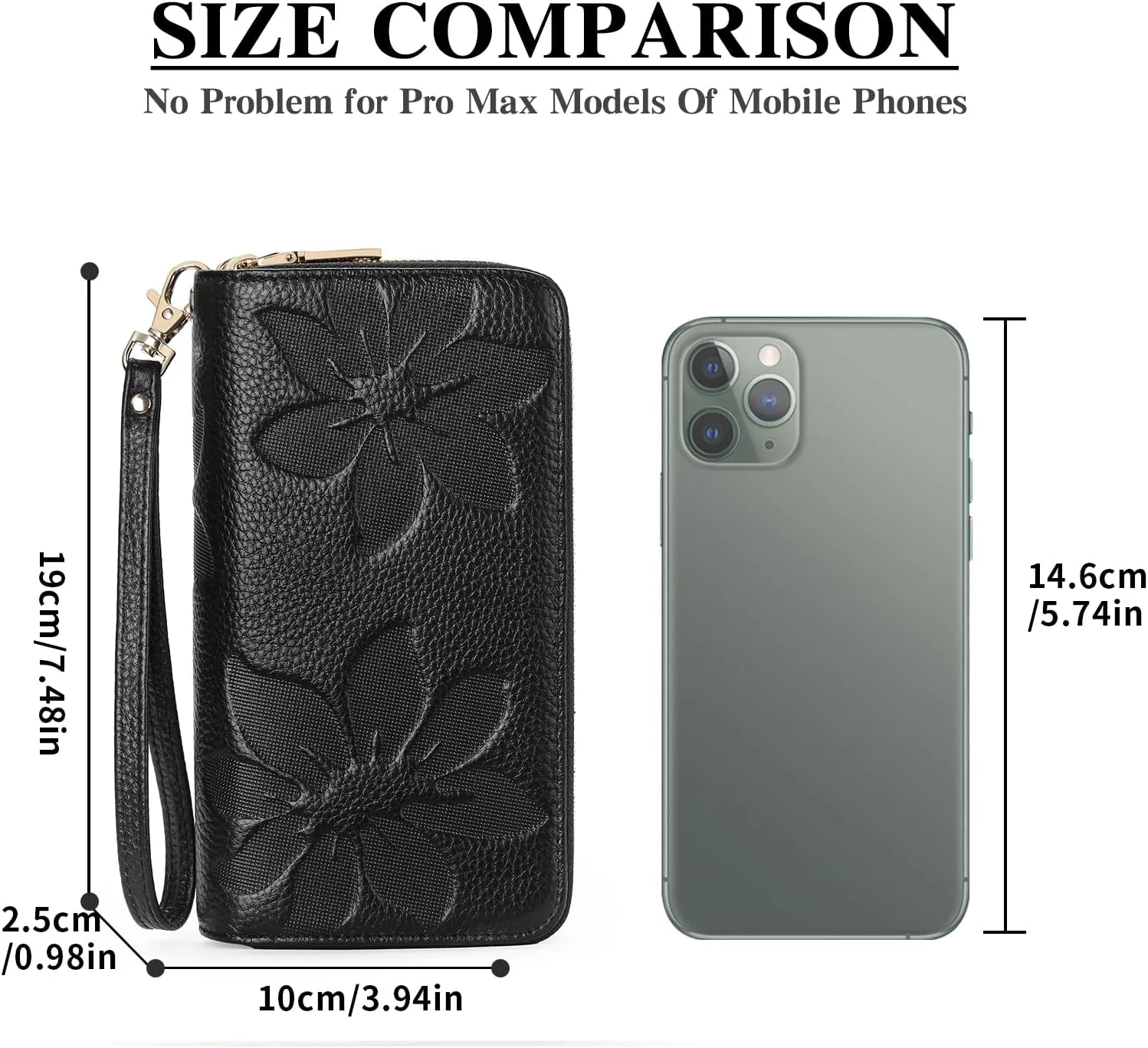 GOIACII Women's Wallet Large Capacity Double Zip Ladies Card Phone Holder RFID Blocking Wristlet Leather