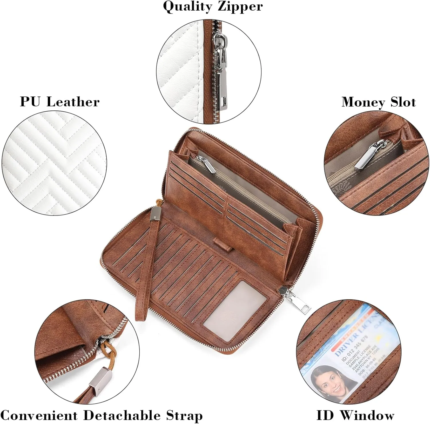 GOIACII Womens Wallet RFID Blocking Leather Large Capacity Long Purse Card Clutch Wristlet