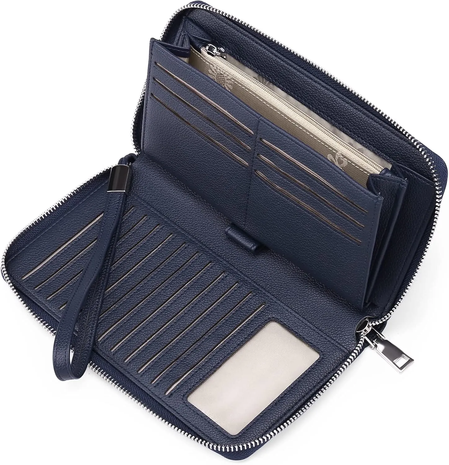 GOIACII Womens Wallet RFID Blocking Leather Zip Around Wallet Large Capacity Long Purse Credit Card Clutch Wristlet