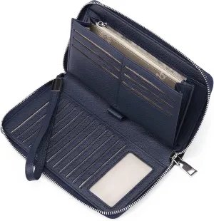 GOIACII Womens Wallet RFID Blocking Leather Zip Around Wallet Large Capacity Long Purse Credit Card Clutch Wristlet