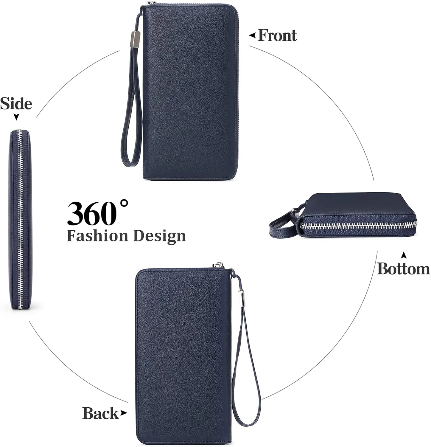 GOIACII Womens Wallet RFID Blocking Leather Zip Around Wallet Large Capacity Long Purse Credit Card Clutch Wristlet