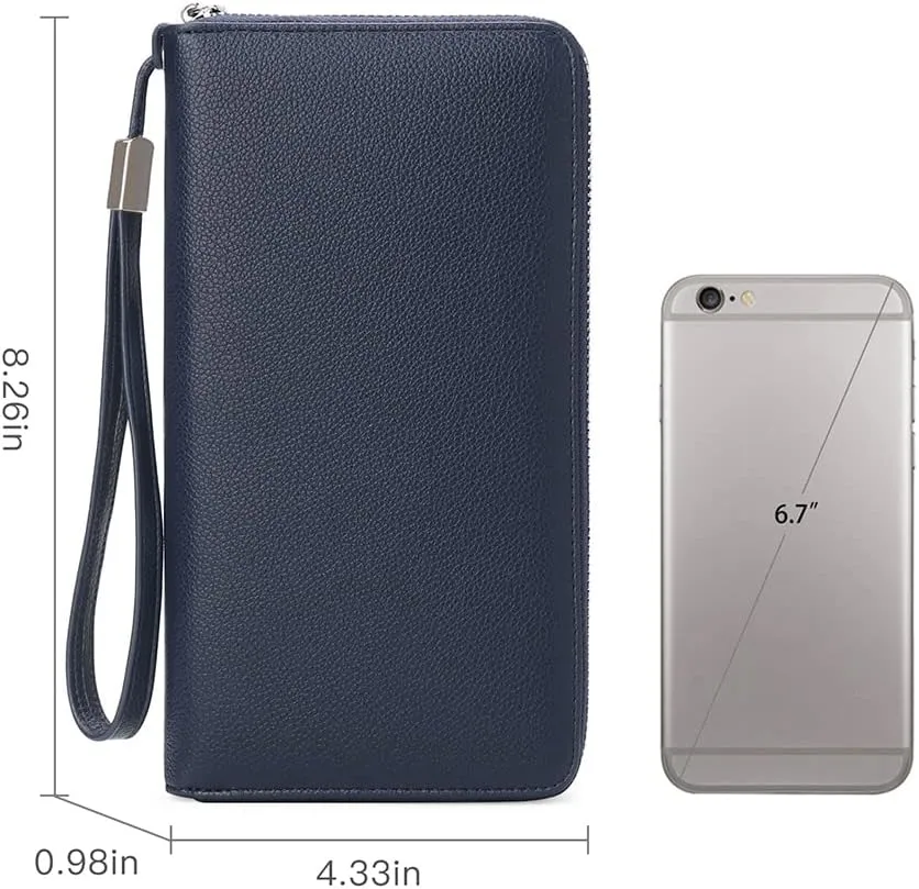 GOIACII Womens Wallet RFID Blocking Leather Zip Around Wallet Large Capacity Long Purse Credit Card Clutch Wristlet