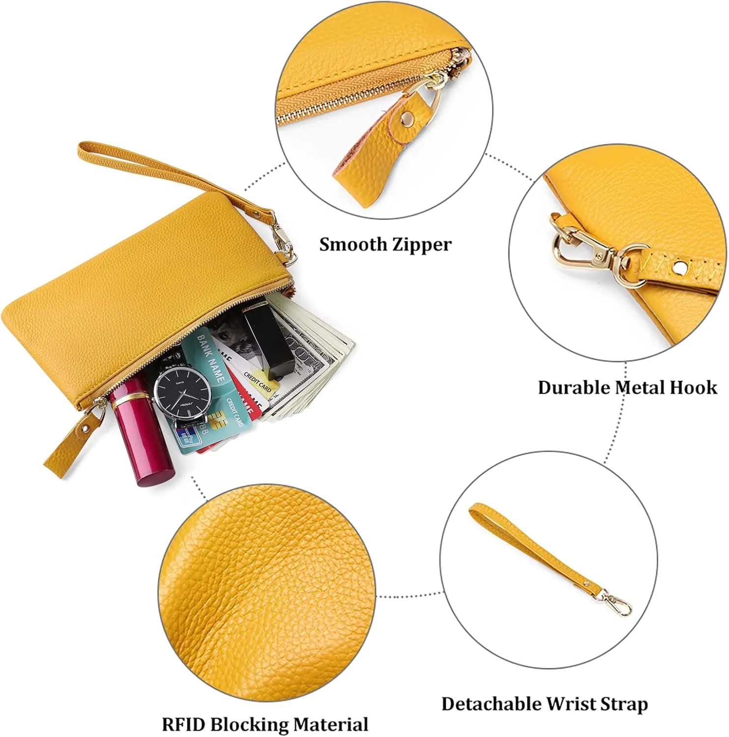 GOIACII Women's Wristlet Clutch Slim Leather Wallet RFID Blocking Handbag