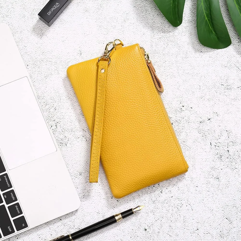 GOIACII Women's Wristlet Clutch Slim Leather Wallet RFID Blocking Handbag