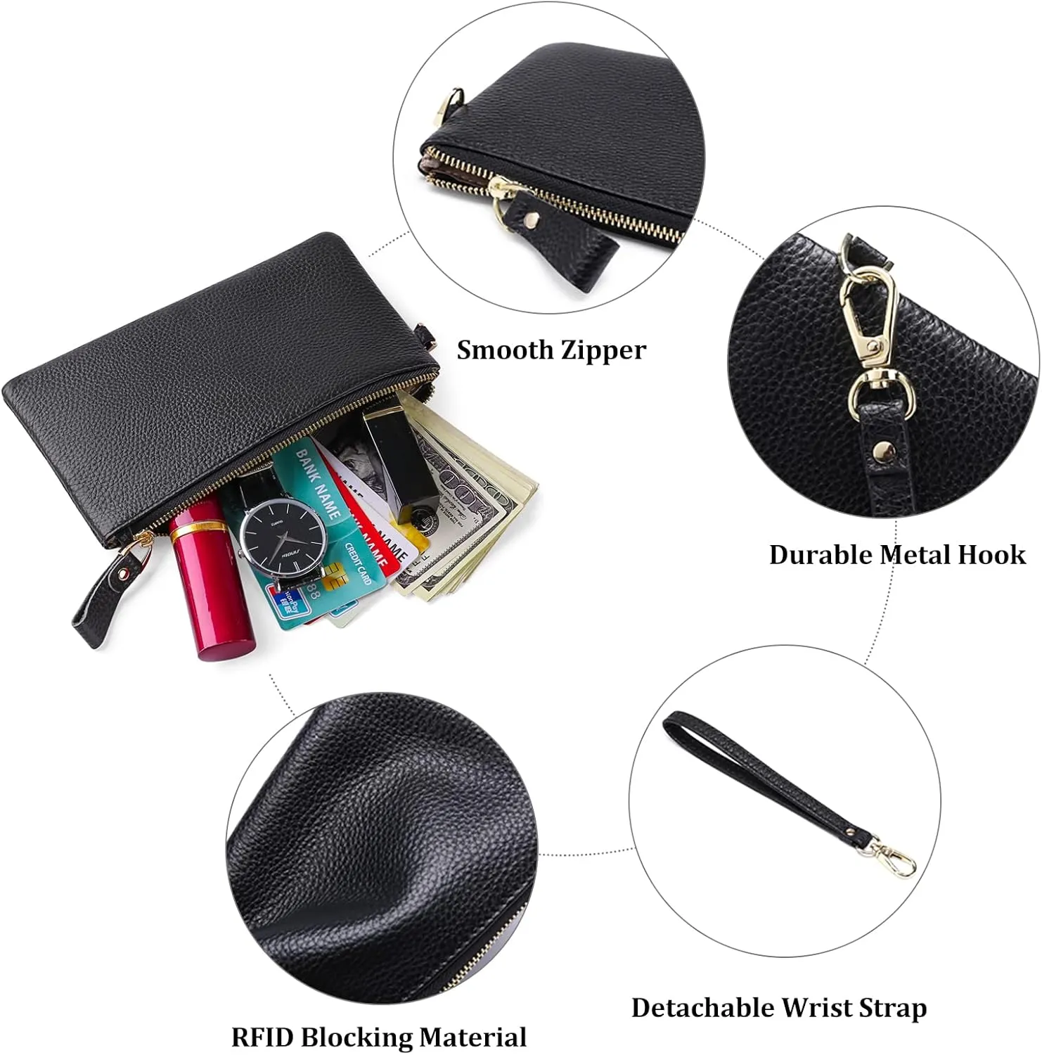 GOIACII Women's Wristlet Clutch Slim Leather Wallet RFID Blocking Handbag