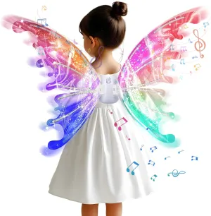 GoolRC Electric Fairy Wings for Girls, Light Up Moving Fairy Wings with LED Lights and Music, Toy for Halloween Birthday Christmas Party Cosplay Dress Up Gift for Kids