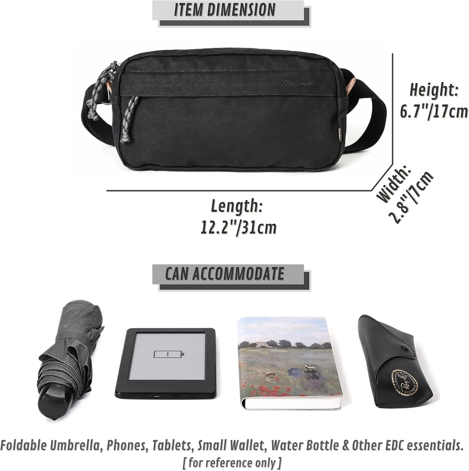 GOOTIUM Men’s Crossbody Pack - Canvas Daily Essentials Sling Bag Small Shoulder Backpack, Charcoal
