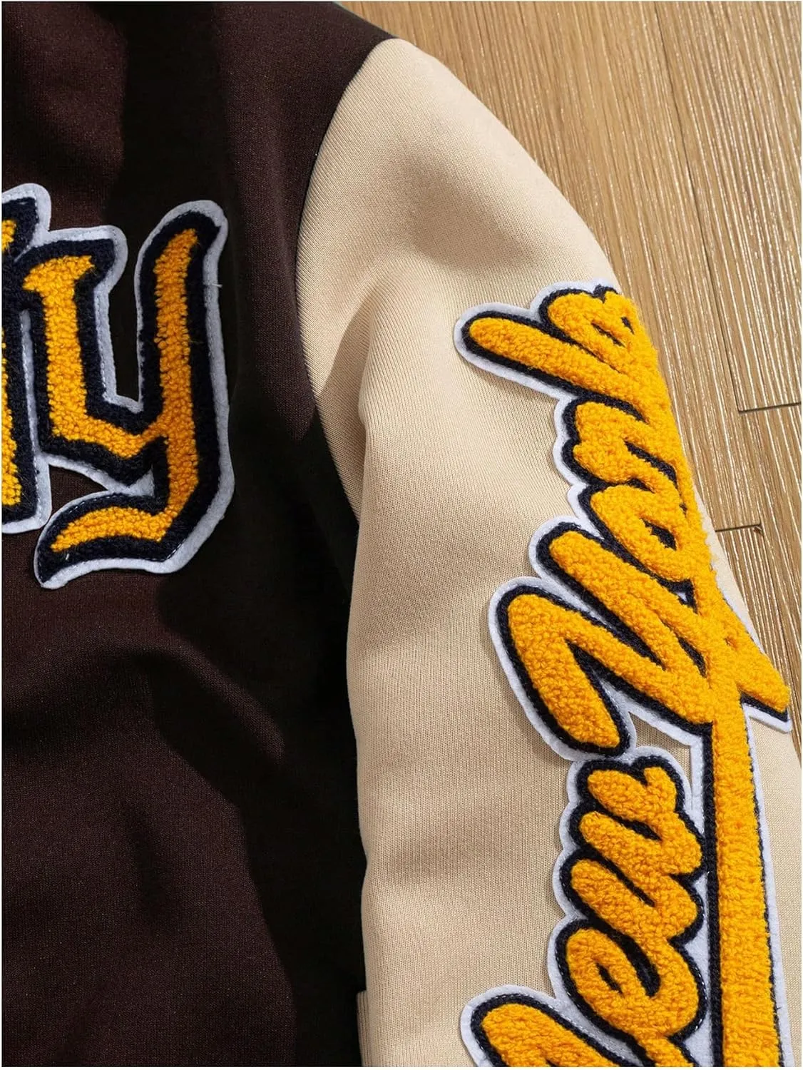 GORGLITTER Men's Letter Graphic Varsity Jacket Long Sleeve Striped Trim Button Bomber Jackets