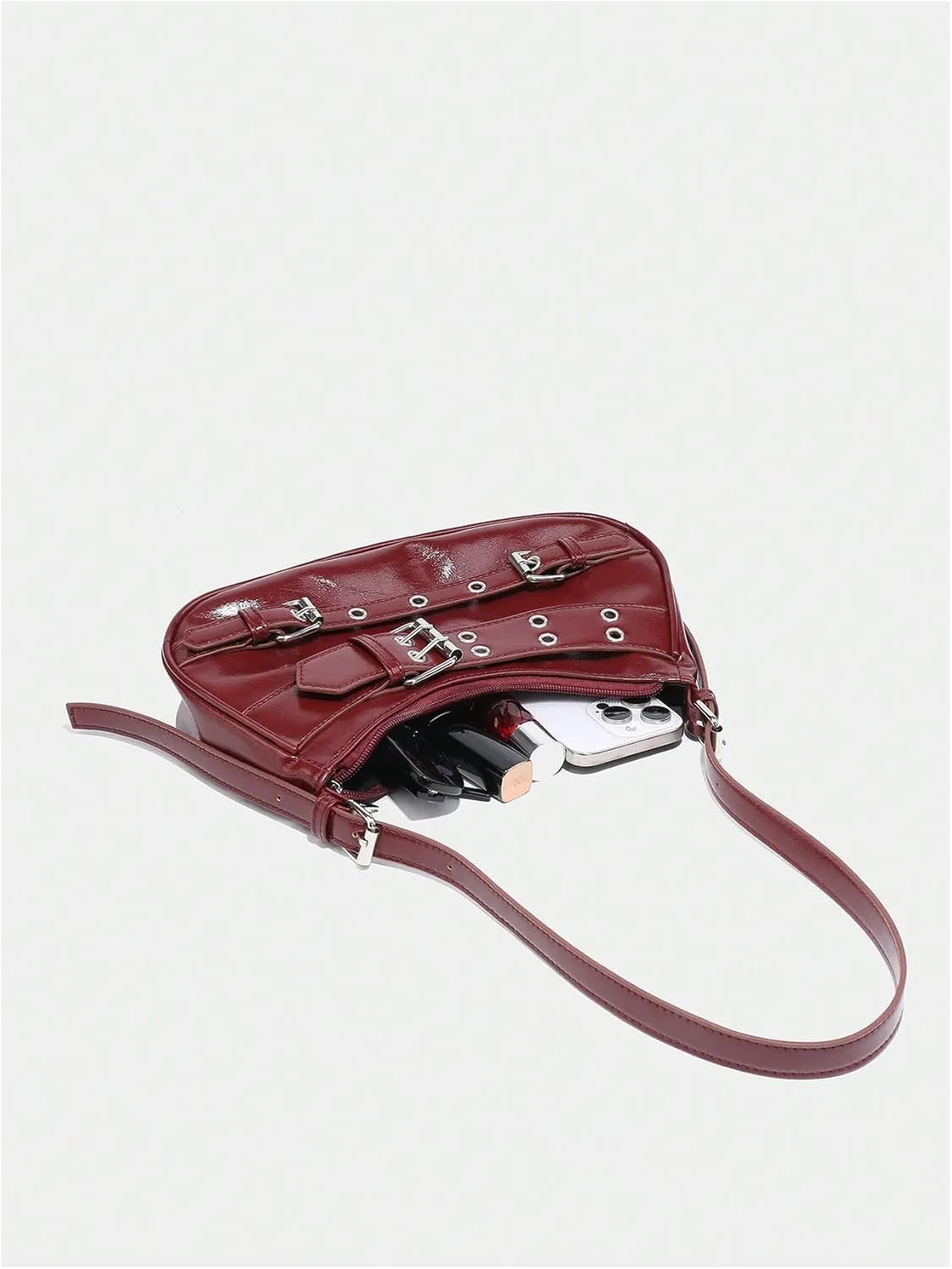 GORGLITTER Women's Buckle Shoulder Bag Y2k Leather Handbags Purse Purse PU Leather Clutch Handbag