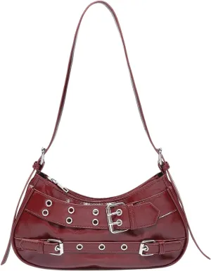 GORGLITTER Women's Buckle Shoulder Bag Y2k Leather Handbags Purse Purse PU Leather Clutch Handbag