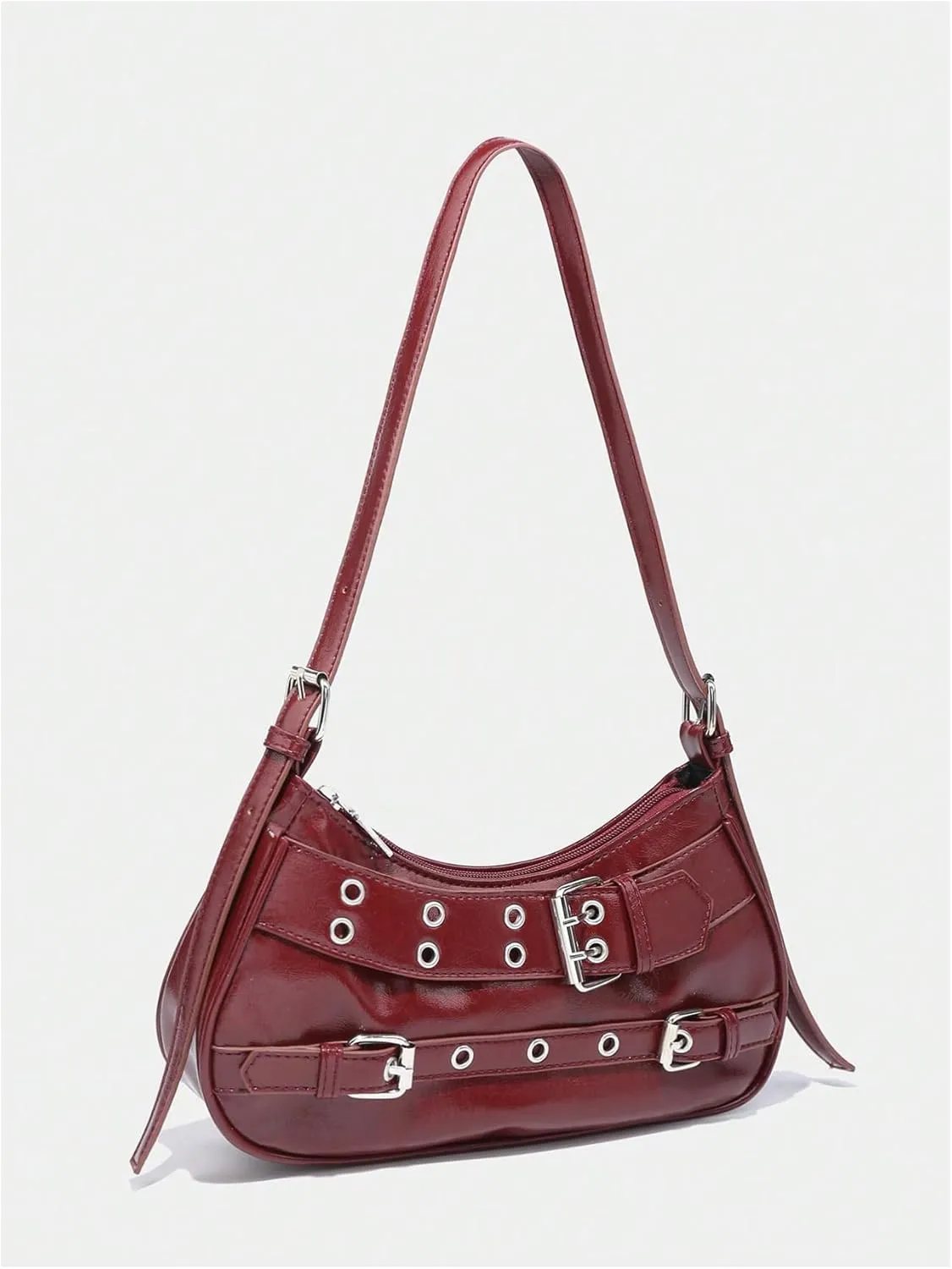 GORGLITTER Women's Buckle Shoulder Bag Y2k Leather Handbags Purse Purse PU Leather Clutch Handbag