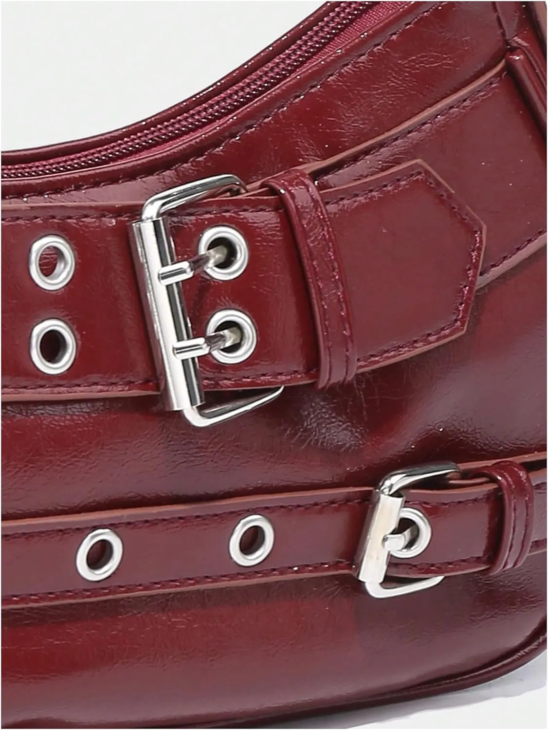 GORGLITTER Women's Buckle Shoulder Bag Y2k Leather Handbags Purse Purse PU Leather Clutch Handbag