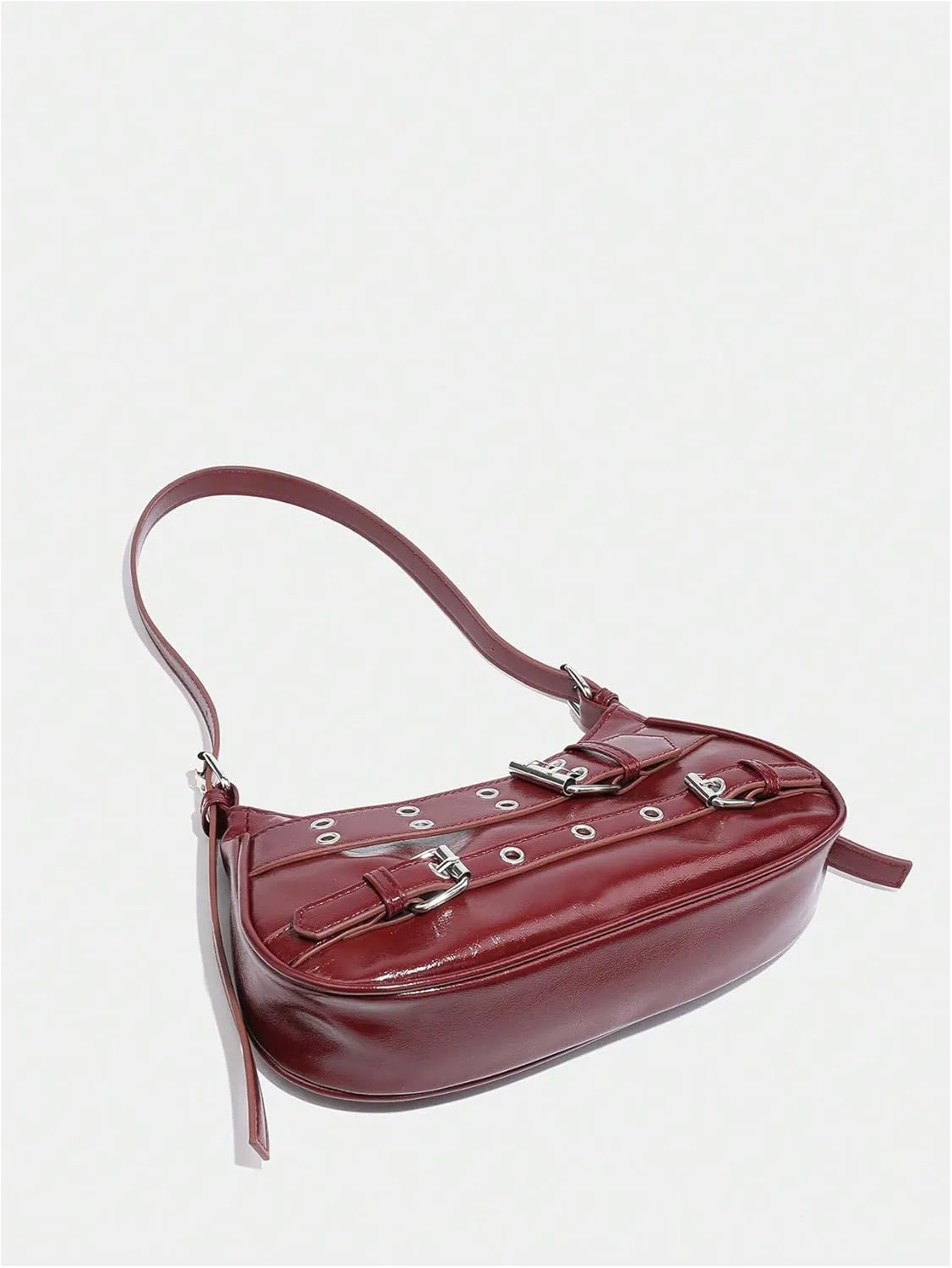 GORGLITTER Women's Buckle Shoulder Bag Y2k Leather Handbags Purse Purse PU Leather Clutch Handbag
