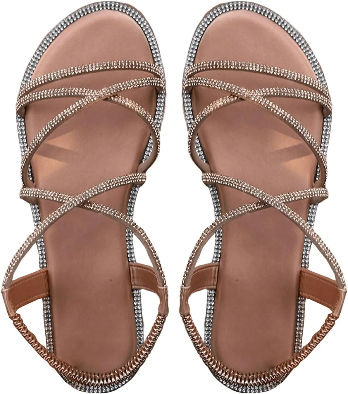 GORGLITTER Women's Rhinestone Sandals Glitter Open Toe Flats Sandal Sparkle Slingback Slides