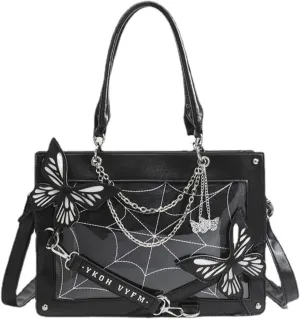 Goth Purse Y2K Crossbody Bag for Women Butterfly Gothic Spider Web Shoulder Tote Handbag Grunge Alt Emo Accessories (Black)