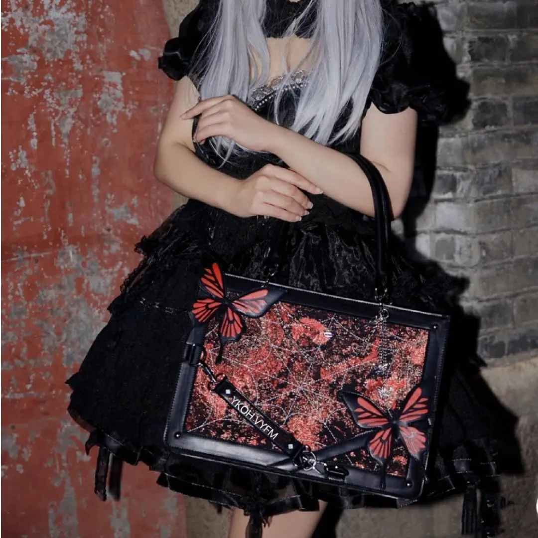 Gothic Emo Bag Grunge Purse Y2k Shoulder Bag Butterfly Sling Bag Spider Bag Pu Leather Lolita Crossbody Bag for Women