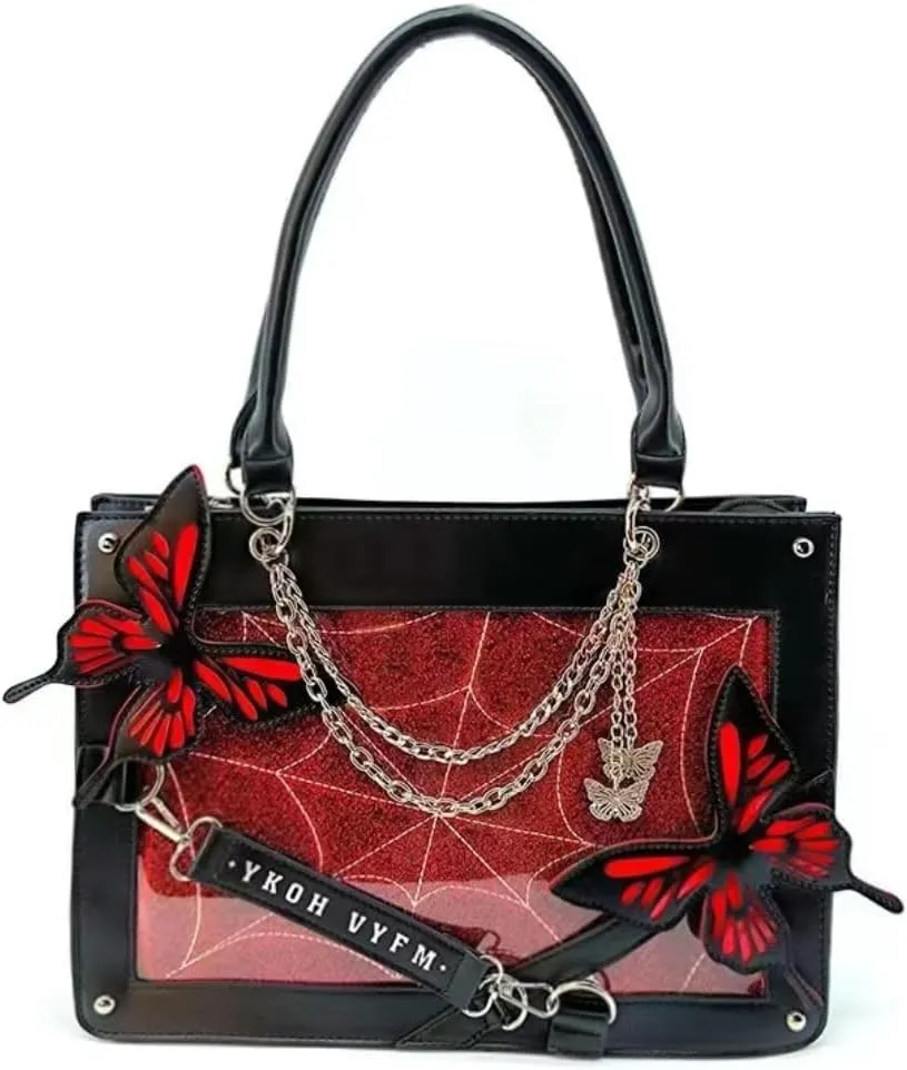 Gothic Emo Bag Grunge Purse Y2k Shoulder Bag Butterfly Sling Bag Spider Bag Pu Leather Lolita Crossbody Bag for Women