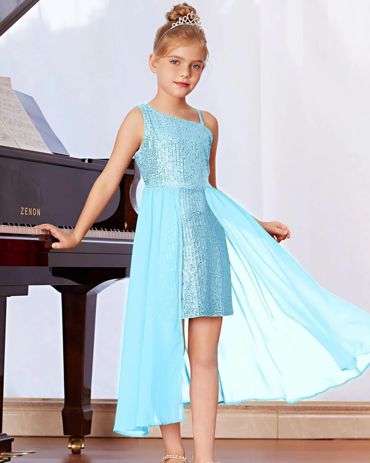 GRACE KARIN Girls Sequin Dress for Teens One Shoulder Formal Birthday Party Wedding Pageant Prom Fancy Dresses 6-14Y