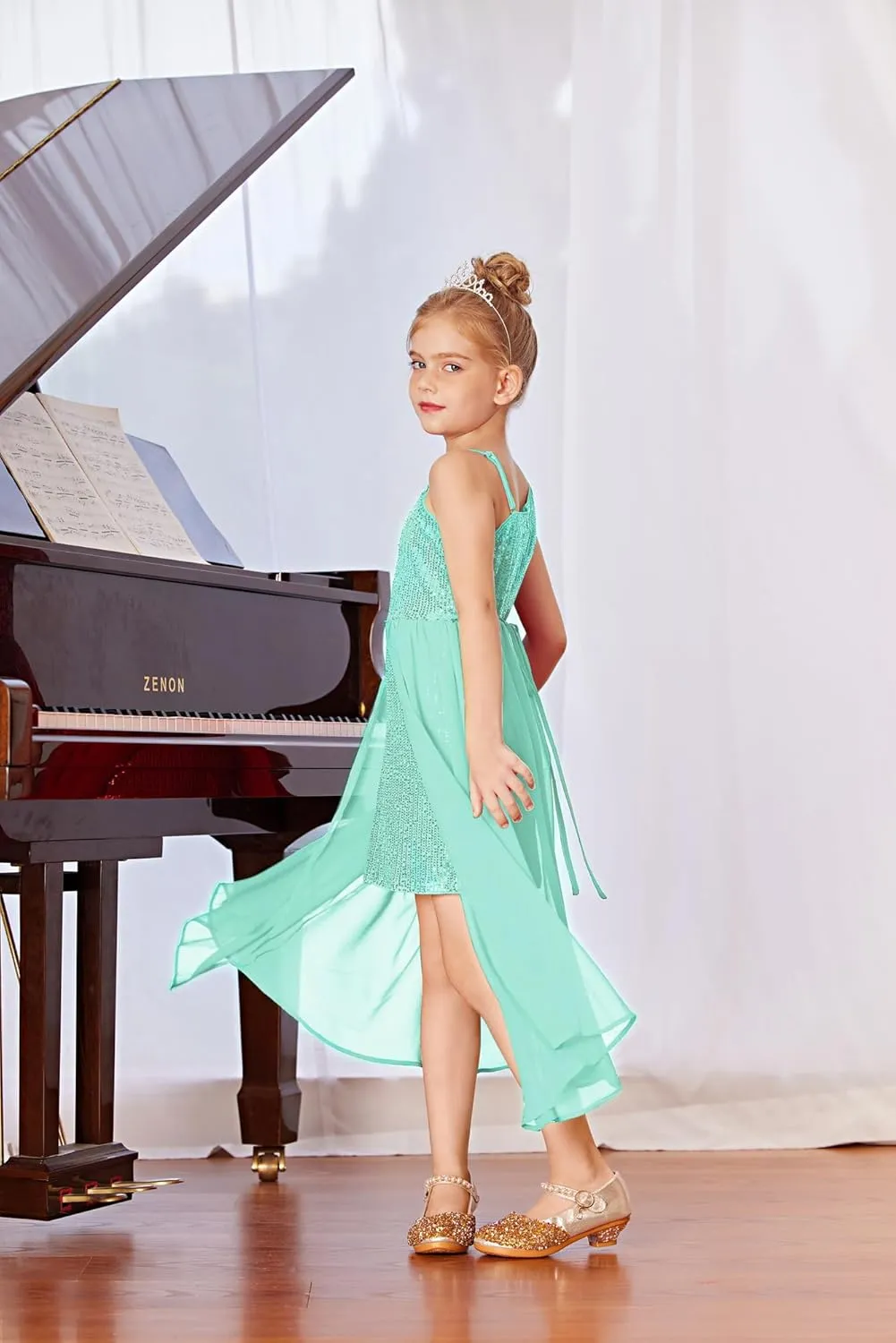 GRACE KARIN Girls Sequin Dress for Teens One Shoulder Formal Birthday Party Wedding Pageant Prom Fancy Dresses 6-14Y