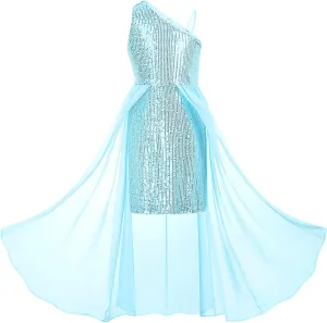 GRACE KARIN Girls Sequin Dress for Teens One Shoulder Formal Birthday Party Wedding Pageant Prom Fancy Dresses 6-14Y