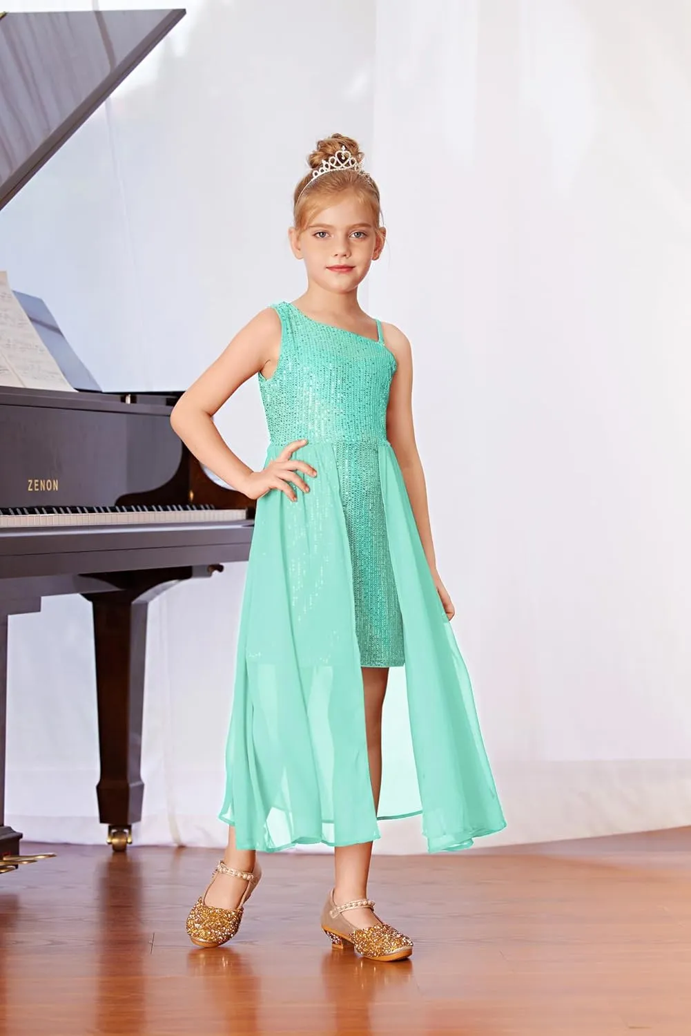 GRACE KARIN Girls Sequin Dress for Teens One Shoulder Formal Birthday Party Wedding Pageant Prom Fancy Dresses 6-14Y