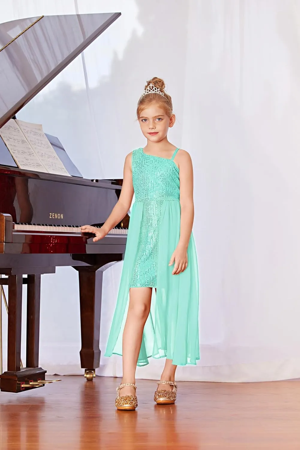 GRACE KARIN Girls Sequin Dress for Teens One Shoulder Formal Birthday Party Wedding Pageant Prom Fancy Dresses 6-14Y