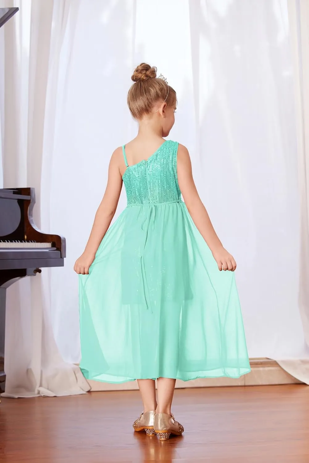 GRACE KARIN Girls Sequin Dress for Teens One Shoulder Formal Birthday Party Wedding Pageant Prom Fancy Dresses 6-14Y