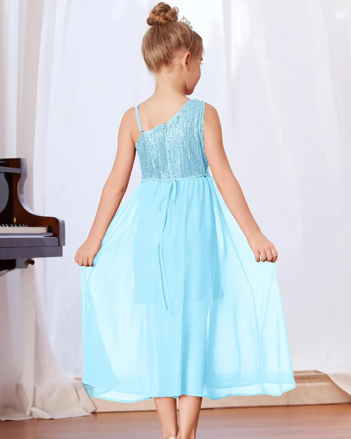 GRACE KARIN Girls Sequin Dress for Teens One Shoulder Formal Birthday Party Wedding Pageant Prom Fancy Dresses 6-14Y