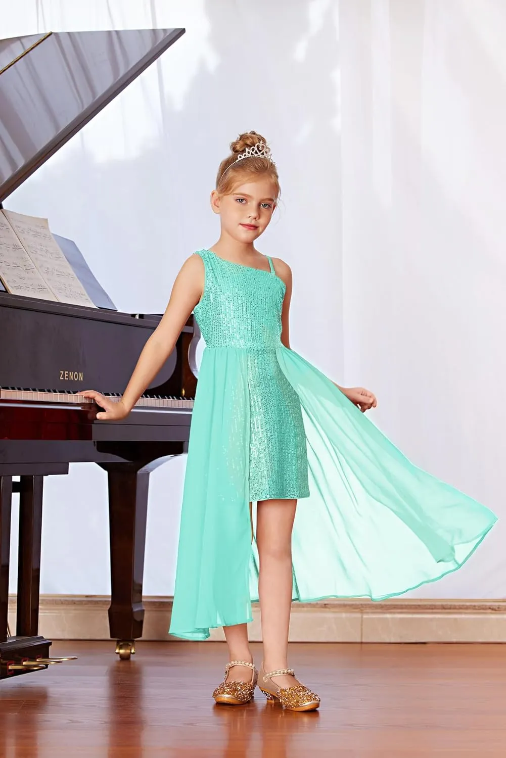 GRACE KARIN Girls Sequin Dress for Teens One Shoulder Formal Birthday Party Wedding Pageant Prom Fancy Dresses 6-14Y