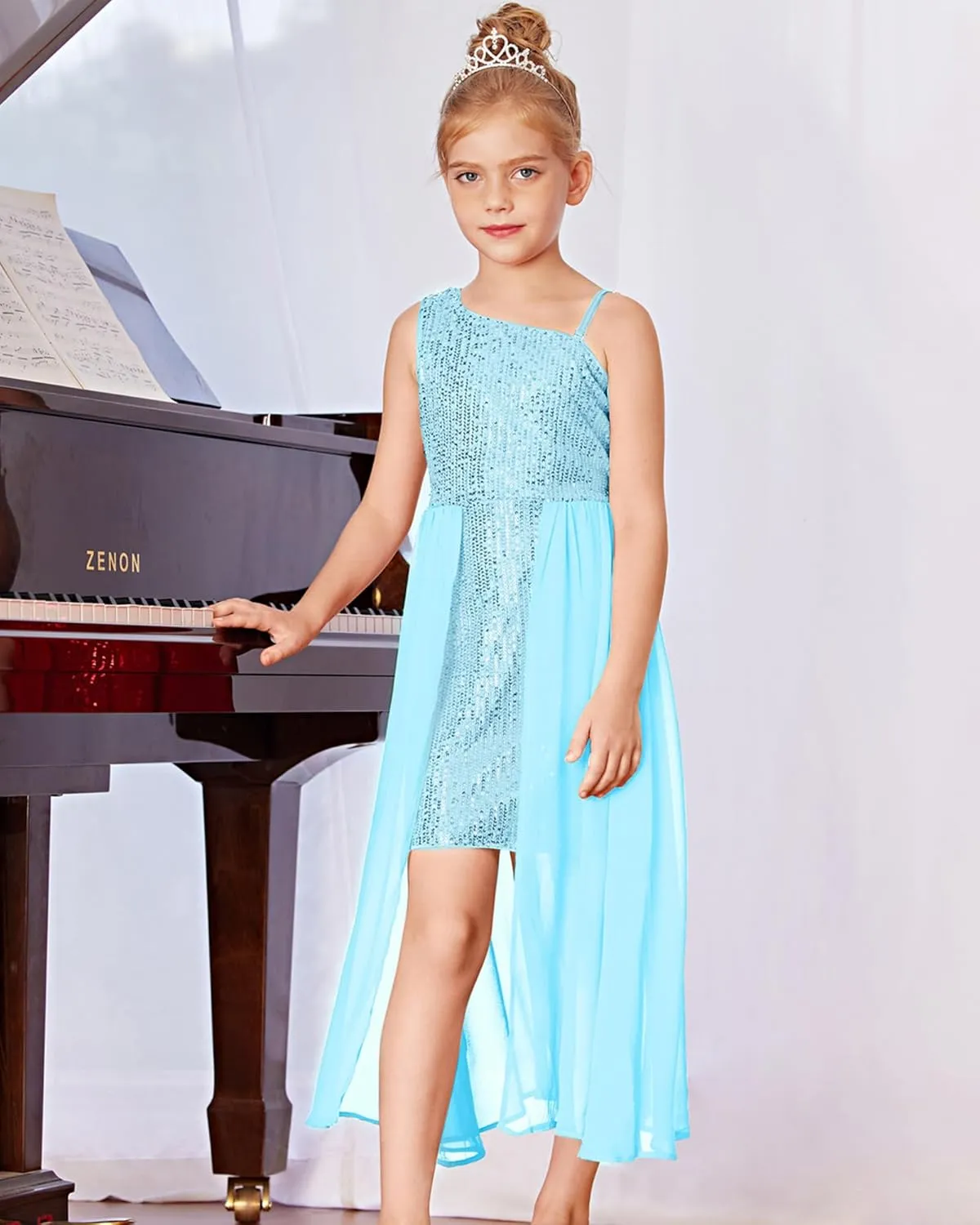 GRACE KARIN Girls Sequin Dress for Teens One Shoulder Formal Birthday Party Wedding Pageant Prom Fancy Dresses 6-14Y