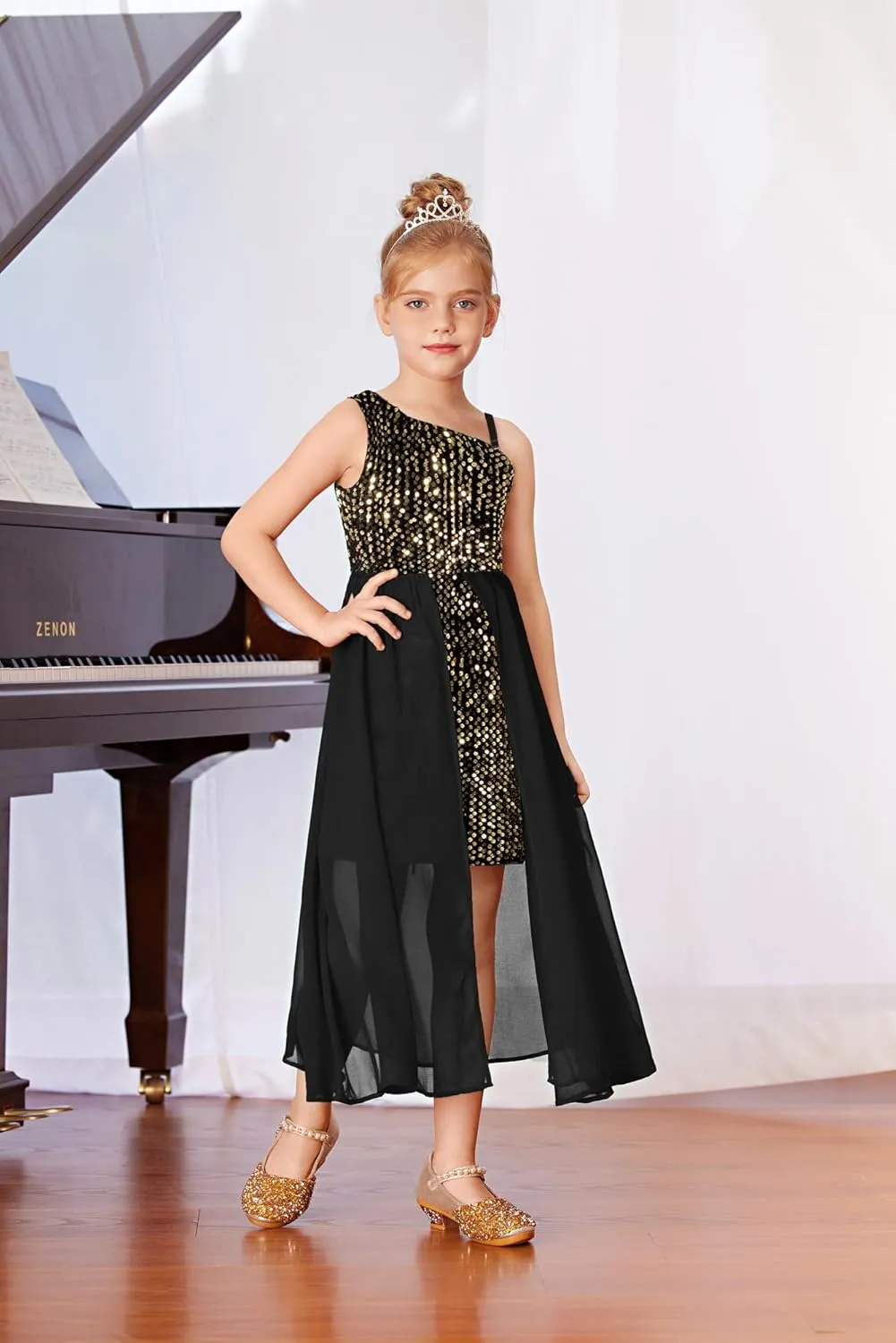 GRACE KARIN Girls Sequin Dress One Sleeve Formal Pageant Prom Party Dresses Size 5-14