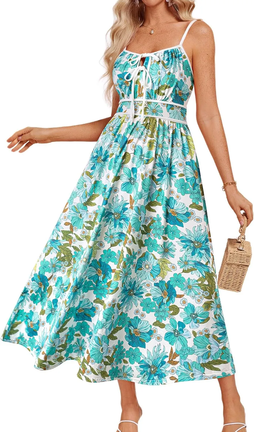 GRACE KARIN Women's 2025 Summer Casual Floral Boho Dress Spaghetti Strap Flowy Beach Maxi Dresses
