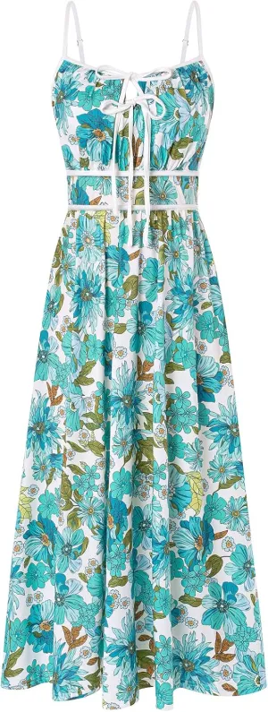 GRACE KARIN Women's 2025 Summer Casual Floral Boho Dress Spaghetti Strap Flowy Beach Maxi Dresses