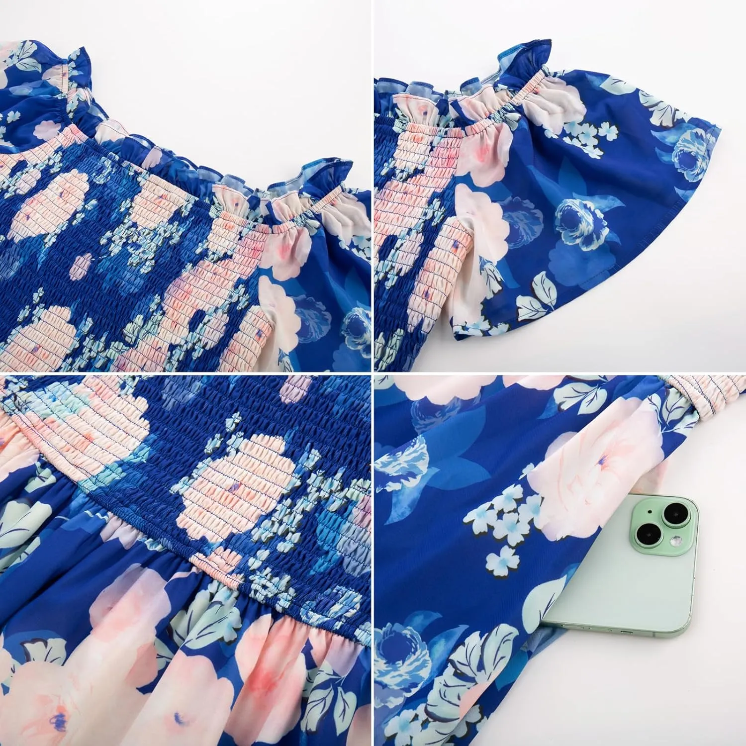 GRACE KARIN Women's 2025 Summer Floral Smocked Off Shoulder Flowy A Line Maxi Dresses Formal Wedding Guest Dress with Pockets
