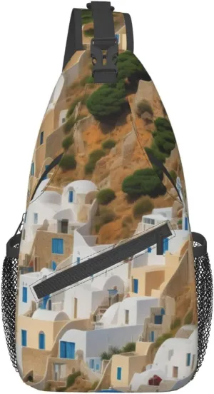 Greek Architecture Print Print Cross Chest Bag Diagonally,Sling Backpack Fashion Travel Hiking Daypack Crossbody Shoulder Bag For Men Women