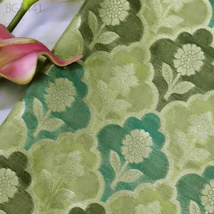 Green Brocade Fabric by the Yard Wedding Dress Jackets Indian Blended Banarasi Dress Material Sewing Cushion Cover Home Décor Crafting