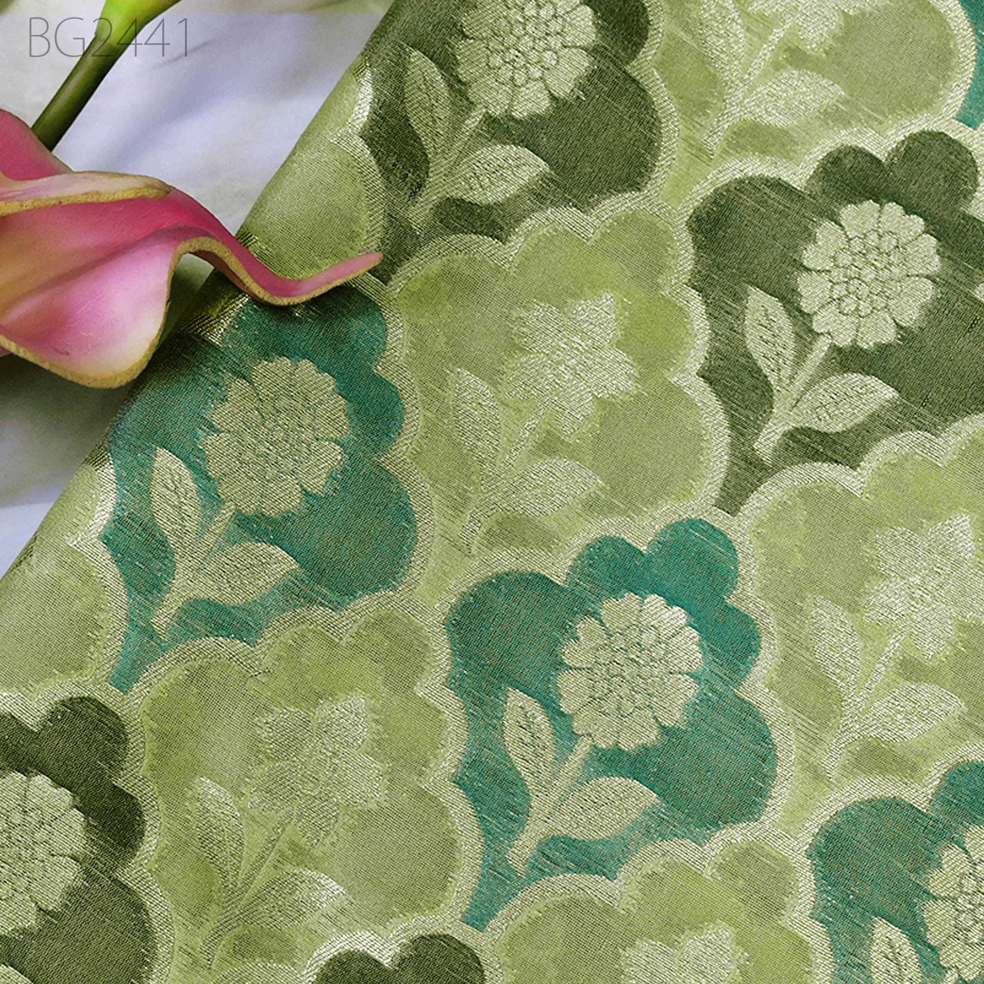 Green Brocade Fabric by the Yard Wedding Dress Jackets Indian Blended Banarasi Dress Material Sewing Cushion Cover Home Décor Crafting