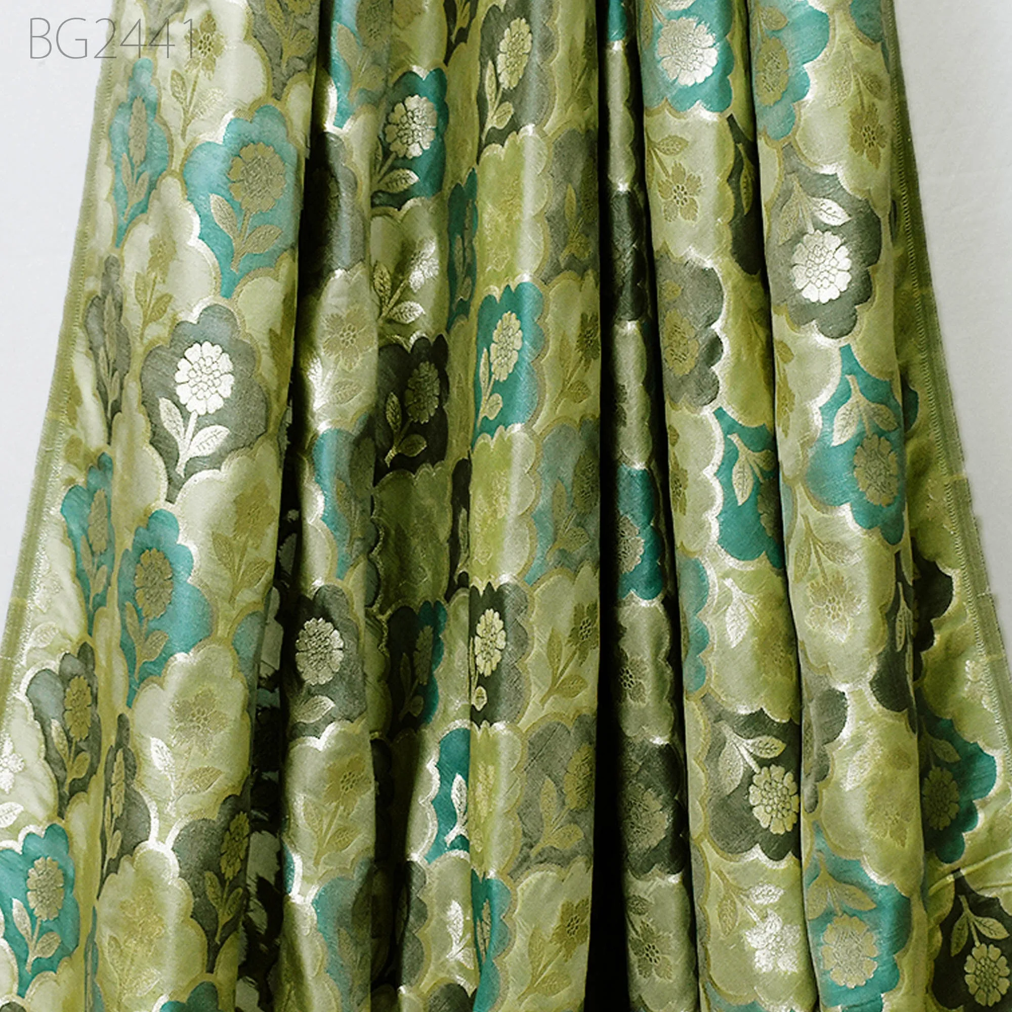 Green Brocade Fabric by the Yard Wedding Dress Jackets Indian Blended Banarasi Dress Material Sewing Cushion Cover Home Décor Crafting