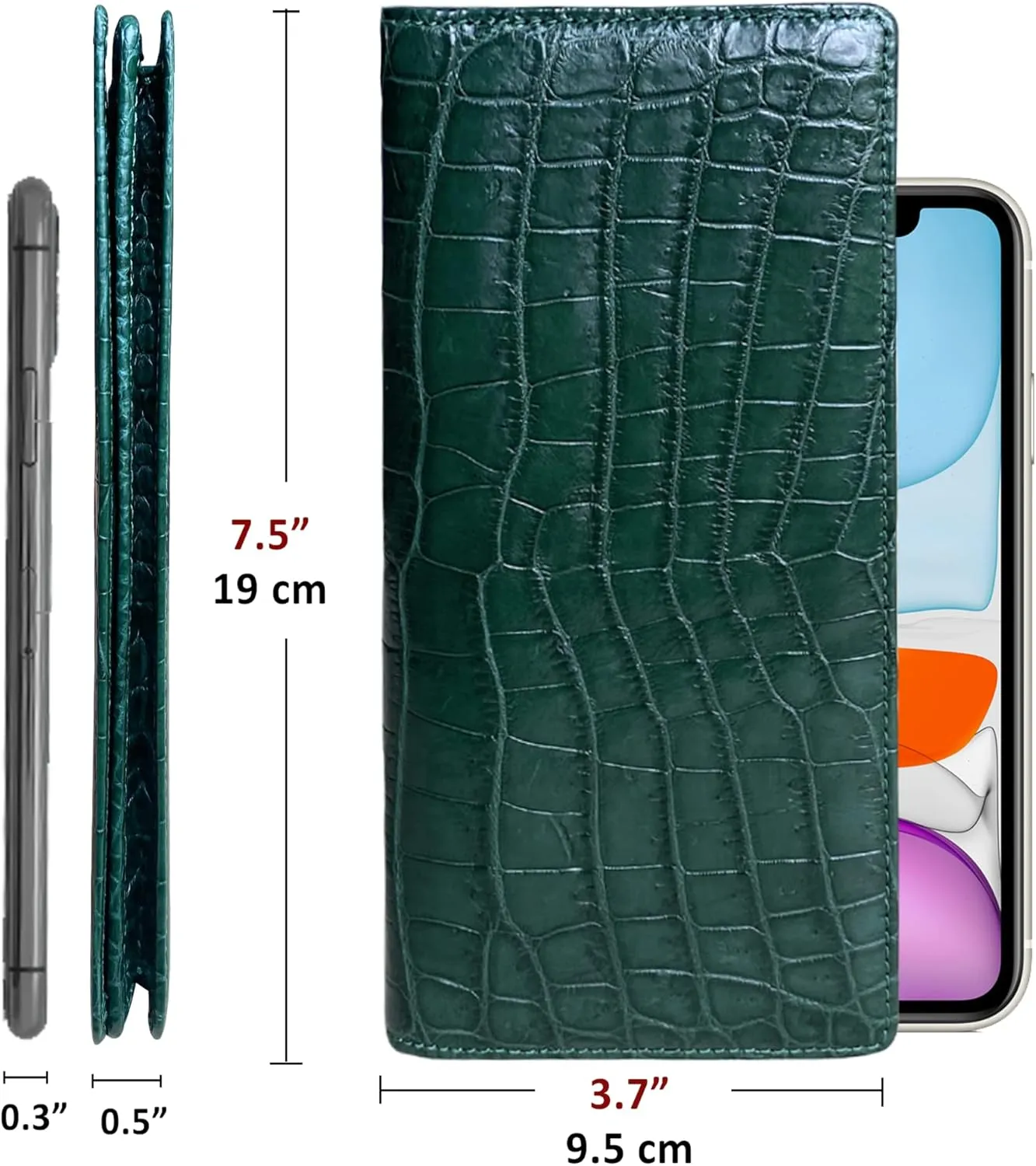 Green Long Alligator Leather Wallet Men Crocodile Double Side Business Checkbook Wallet Lon88-CS