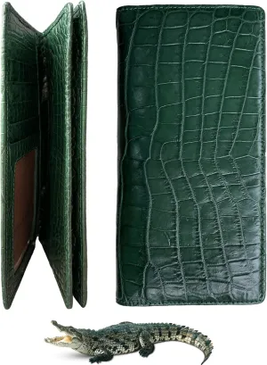 Green Long Alligator Leather Wallet Men Crocodile Double Side Business Checkbook Wallet Lon88-CS