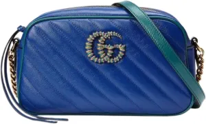 Gucci Interlocking GG Leather Silver Medium Bag mineral blue Handbag Italy New