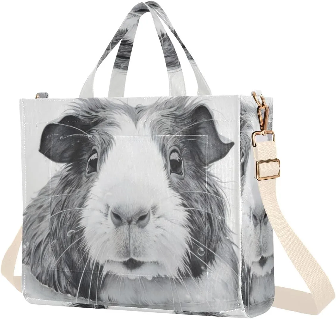 Guinea Pig Tote Bag for Women Corduroy Handbag Purse Shoulder Bag with Detachable Strap Small Size
