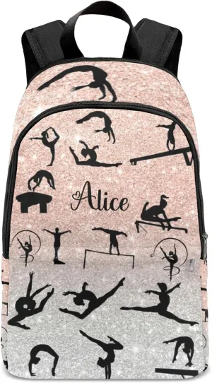 Gymnastic Moves Pink Grey Glitter Personalized Backpack for Teen Custom Travel Backpack for Boys Girs Bookbag Casual Bag Name Gift, Design 1, EU5566SS