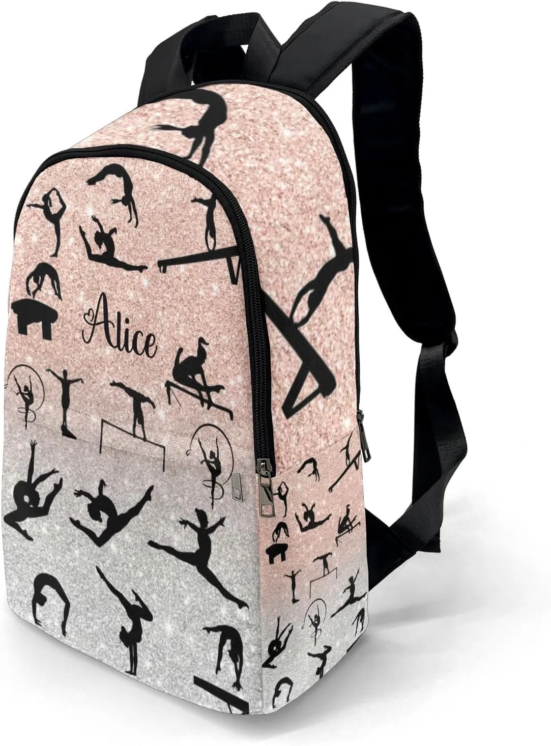 Gymnastic Moves Pink Grey Glitter Personalized Backpack for Teen Custom Travel Backpack for Boys Girs Bookbag Casual Bag Name Gift, Design 1, EU5566SS