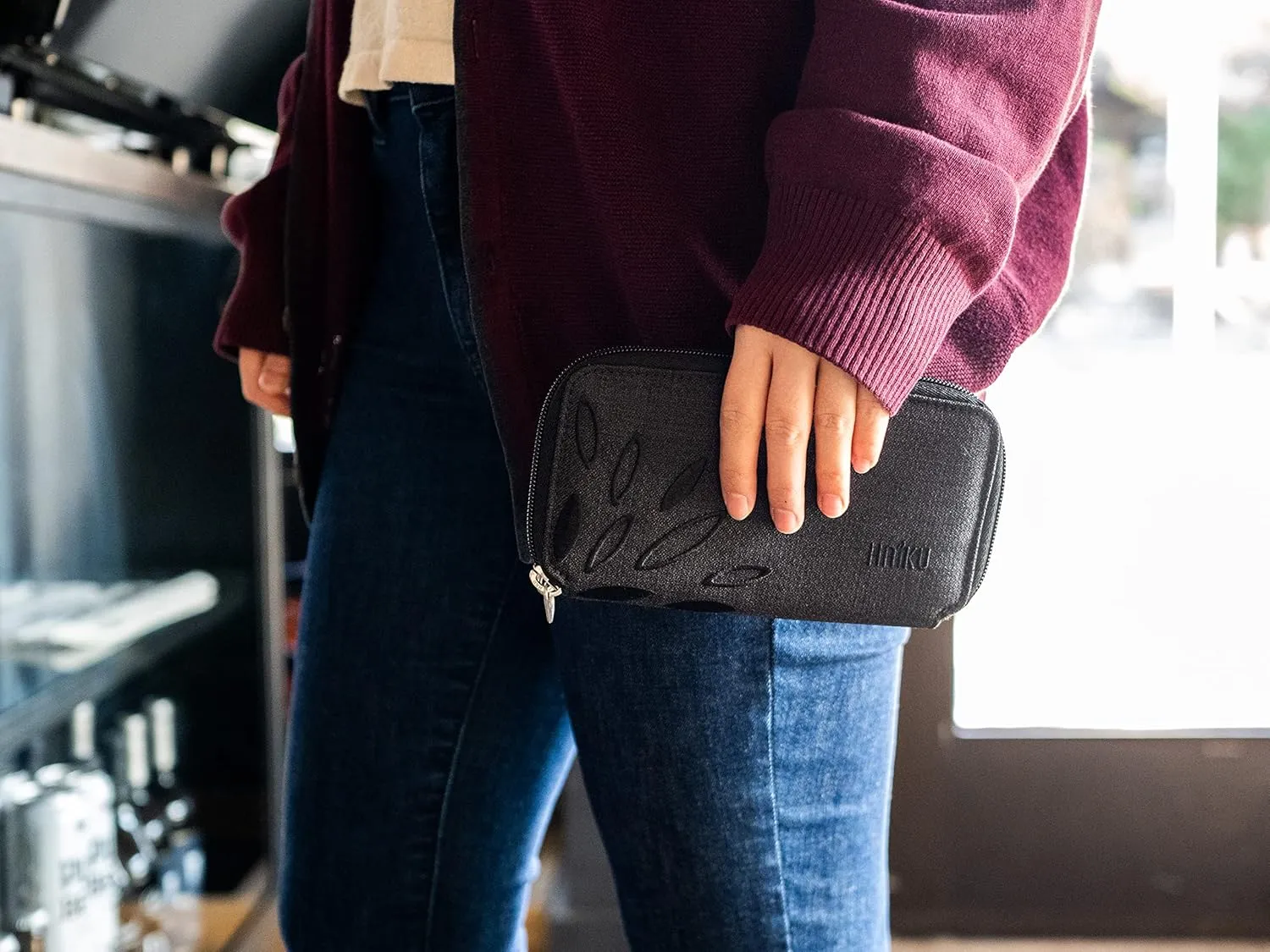 HAIKU Intrepid Small and Slim Women's Wristlet Wallet, Clutch Purse, Zip Around RFID-Blocking Credit Card holder, and ID Holder, Black in Bloom