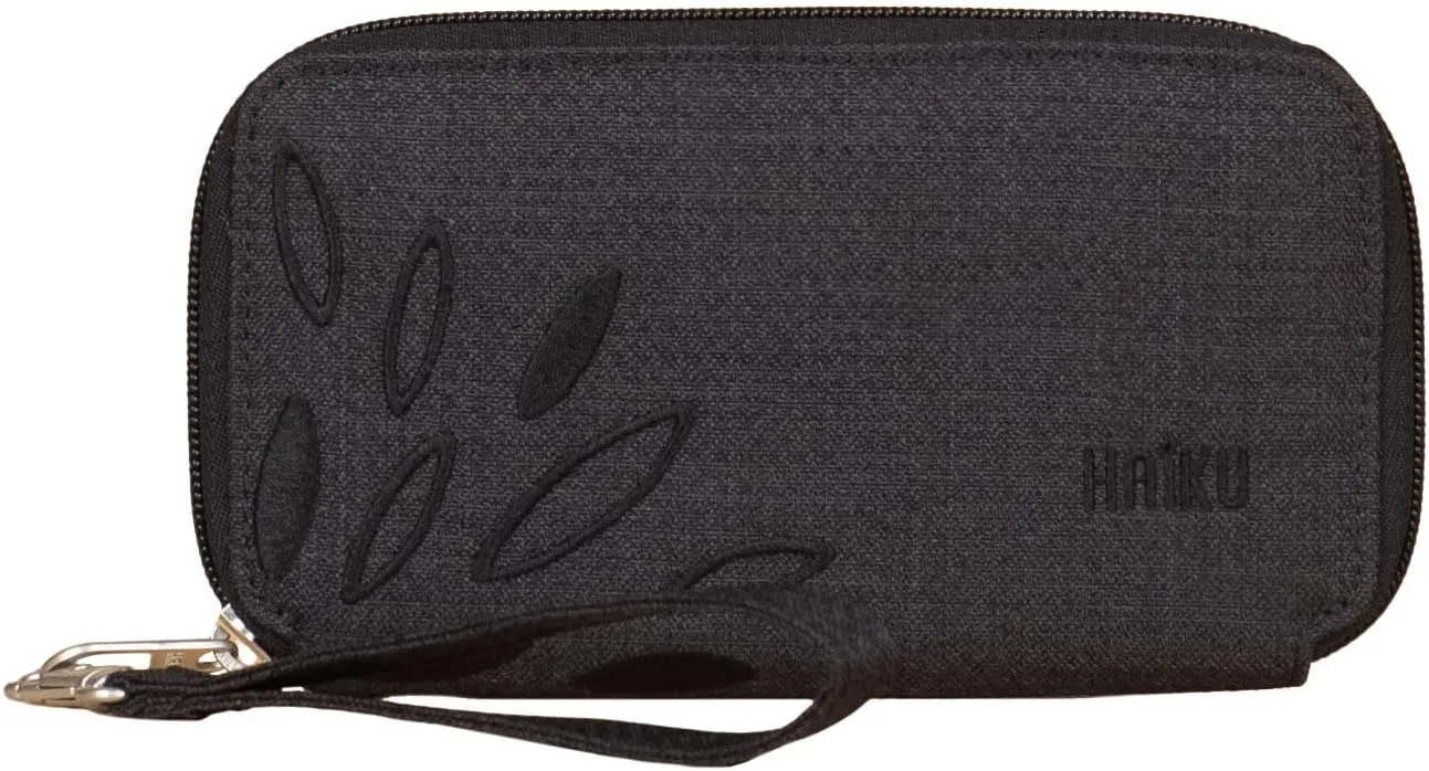 HAIKU Intrepid Small and Slim Women's Wristlet Wallet, Clutch Purse, Zip Around RFID-Blocking Credit Card holder, and ID Holder, Black in Bloom